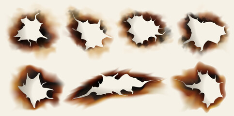 Fototapeta premium Heart shaped paper frame with burnt edges, brown charred border, fire effect texture isolated on white background.