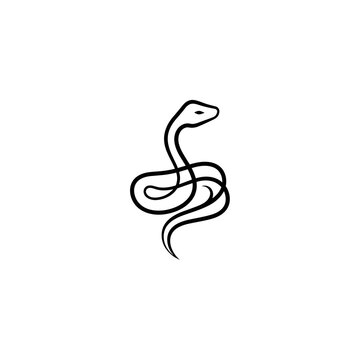 Simple Thin Line Drawing of a Coiled Snake