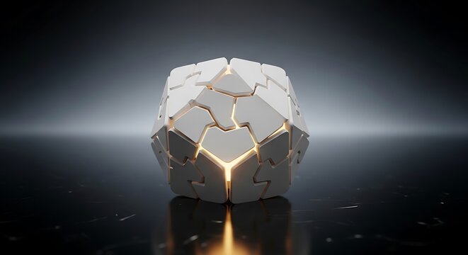 Puzzle cube glowing with internal light representing complex problem solving and innovation in a dark studio setting high resolution image