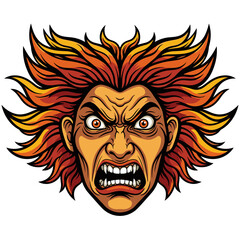 Obraz premium Intense Screaming Man Face with Flaming Red Hair