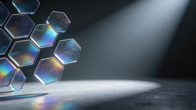 Holographic hexagonal tiles floating 3D