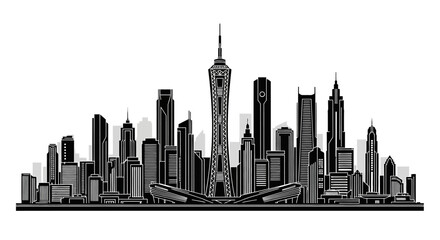 Obraz premium Guangzhou Skyline Silhouette Vector Illustration