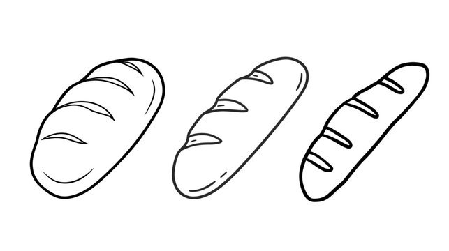 Three loaves of bread black and white outline drawing baked goods staple food white background french bread sandwich bread food preparation bakery produ
