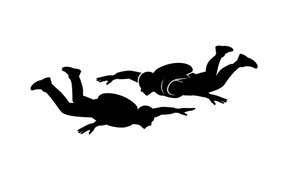 Thrilling Skydiving Silhouette: Tandem Jump Adventure with Skydivers Embracing Freefall, Height, and Adrenaline-Fueled Excitement