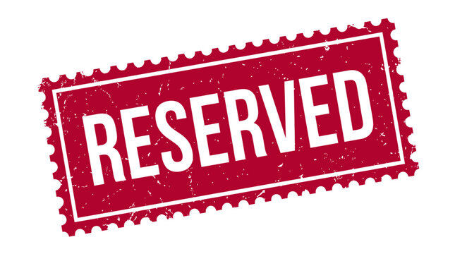 Distressed red rubber stamp impression signaling an item's status as reserved or temporarily unavailable