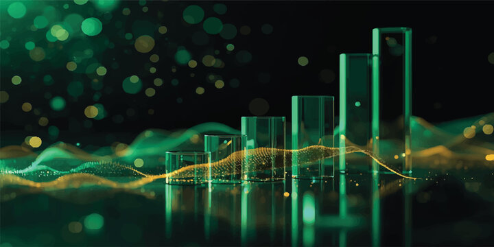 Futuristic blue stock market graph and digital data chart on a black futuristic network pattern background for business, technology, and science concepts