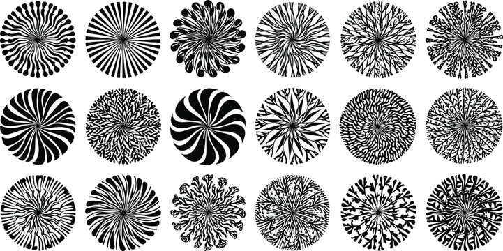 Abstract Microscopic Virus and Bacteria Cell Vector Icon Set with Circular Geometric Textures for Medical Science and Biological Infection Research Designs