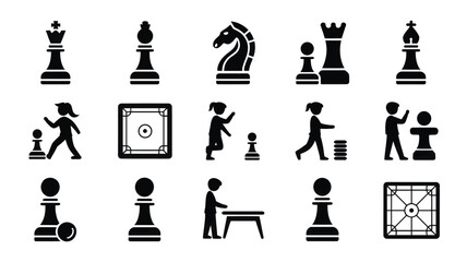 Set of 15 Black Chess and Board Game Vector Icons © MdKarvin