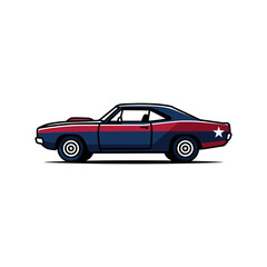 Fototapeta premium Stylized graphic of a robust retro vehicle, featuring a dynamic red white and blue theme, capturing an energetic driving concept