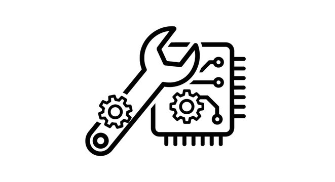 Wrench and gear on microchip.