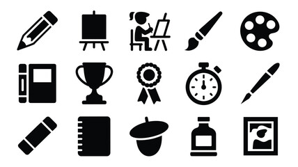 Set of 15 Black Art and Education Glyph Icons Vector © MdKarvin