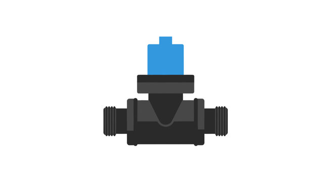 Blue and black plastic pneumatic valve connector closeup.