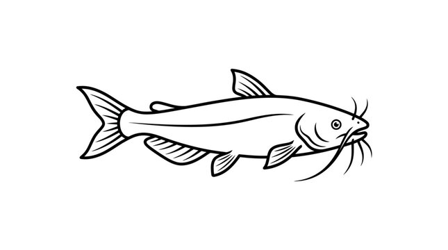 Detailed black and white illustration of catfish with whiskers.