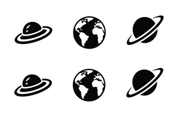 Space and planet icon set, minimalist vector collection featuring planets, stars, rockets, moons, satellites, and cosmic symbols for astronomy apps, science education, futuristic UI, and galaxy-themed © Khoteza