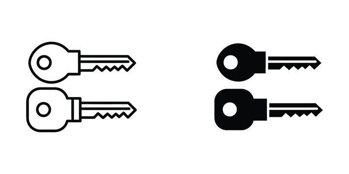 Black and white outline keys icon set with matching pairs