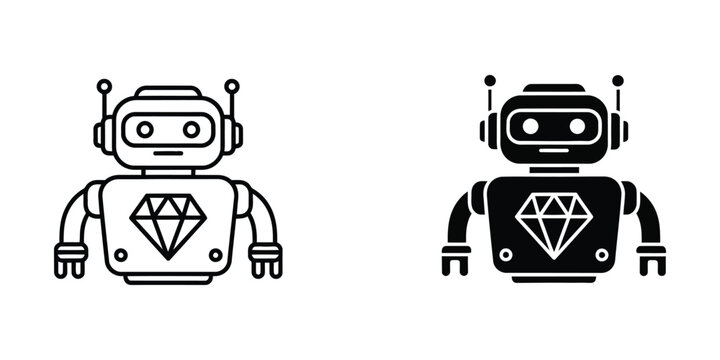 Two robots with diamond logos facing each other