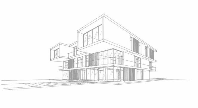 Contemporary architectural blueprint showcasing a sleek, futuristic building design with clean lines and geometric forms, representing modern urban development and innovative structure