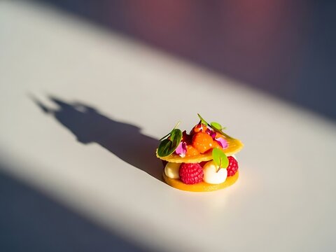 Gourmet Plated Raspberry and Citrus Dessert with Tuile Wafers