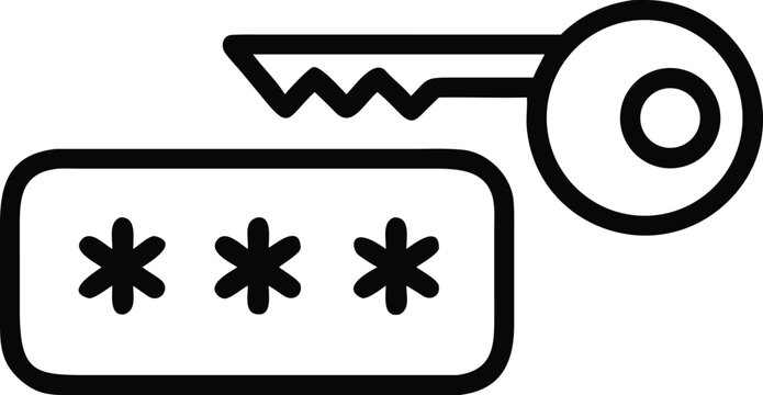 Key icon next to password input field with three asterisks vector illustration