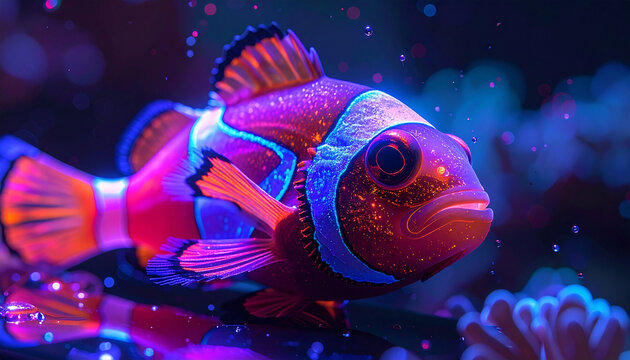 Vibrant clownfish illustration in colorful underwater environment with coral