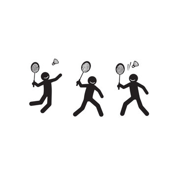 Simple Illustration of People Playing Badminton Sequentially.