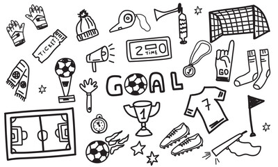 Fototapeta premium Soccer Football Hand Drawn Doodle Set for Sports Fans and Youth Tournament Design