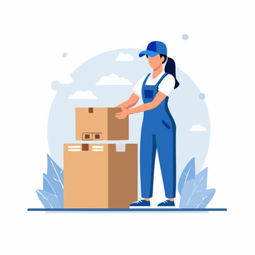 Delivery Person Holding Cardboard Boxes