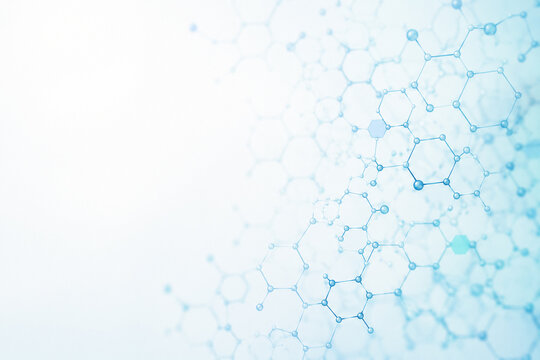 AI generated abstract molecular network background soft blue chemistry structures for healthcare biotechnology science medical innovation themes