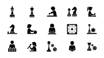 Set of 15 Black Chess Related Icons Vector © MstAfroza
