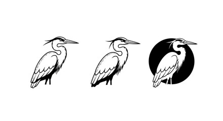 Fototapeta premium Elegant Black and White Heron Illustration Set.