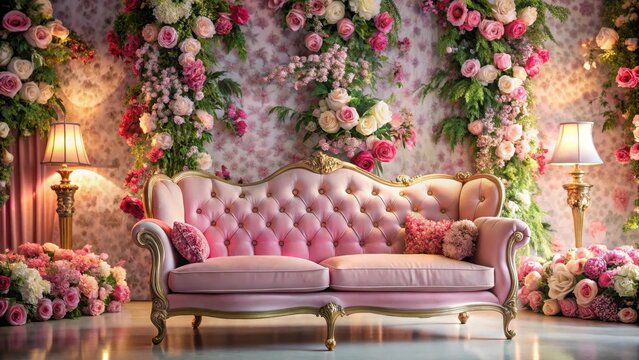 Pink floral sofa setup for elegant events