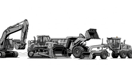 Collection of Construction Vehicles Including Excavator Bulldozer and Dump Truck. © Mahin