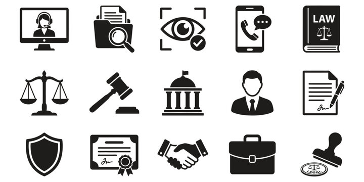 Set Ikon Hukum dan Keadilan Minimalis Elemen Vektor EPS