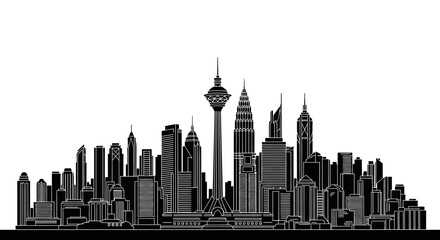 Obraz premium Tehran City Skyline Silhouette with Milad Tower Icon
