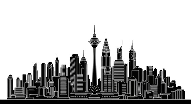 Tehran City Skyline Silhouette with Milad Tower Icon