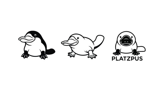 Cute Cartoon Platypus Set in Black and White