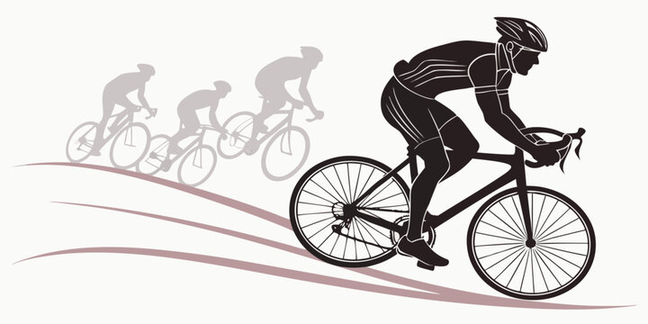 Professional road bike racer leading a group of cyclists with competition training exercise endurance strength performance pedaling challenge activity lifestyle momentum striving outdoors