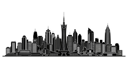 Obraz premium Black and white city skyline silhouette with modern skyscrapers