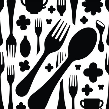 Tablespoon Set Silhouette Vector Pattern Background Illustration Creative Design Template 