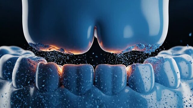 3D Rendered Blue Tooth Overlaying Teeth With Sparkling Visual Effects Emphasizing Dental Health and Aesthetic Care