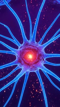 Abstract Colorful Neuron Illustration Showing Glowing Synapses and Complex Neural Connections Against a Cosmic Background for Medical and Health Themes