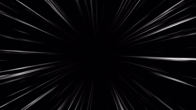 Anime speed lines motion graphic white radial zoom streaks on black background manga style action background seamless loop 4k video animation seamless loop