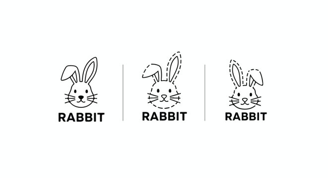 Minimalist Rabbit Head Logo Set with Different Styles