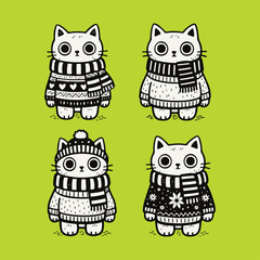 Cute cartoon cats in sweaters. © Wahid