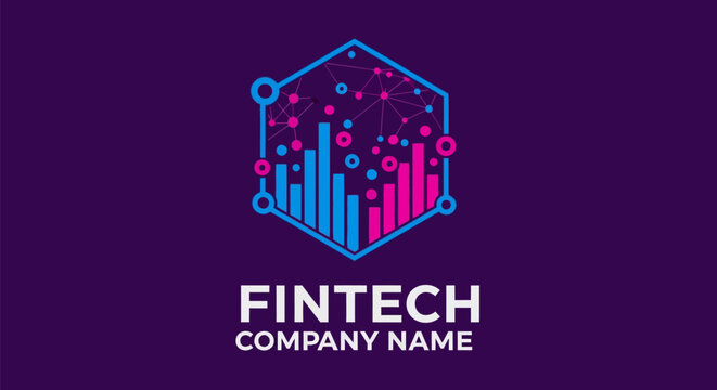 Fintech company logo with abstract data visualization in a hexagon.