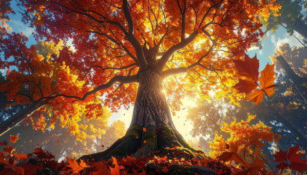 Autumnal tree sunlight forest