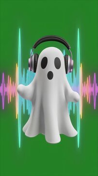 Dancing Cartoon Ghost with Headphones Music Vertical Video
