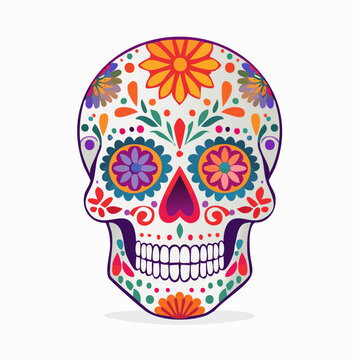 Colorful Sugar Skull with Floral Decorations