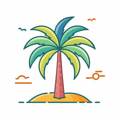 Obraz premium Stylized Palm Tree on a Tropical Island Icon