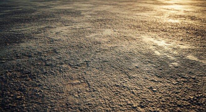 Sunlight Reflecting on a Textured Asphalt Road Surface.